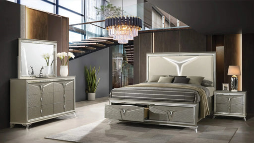 Modern Style King 4PC Bedroom Set Made with Wood & LED Headboard Default -DTYStore