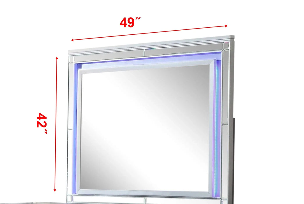 Modern Style Upholstery King 5 Piece(Includes: King Size Bed, Nightstand, Chest of Drawers, Dresser, and Mirror) Fireplace Bedroom Set made with wood in Blue Default -DTYStore