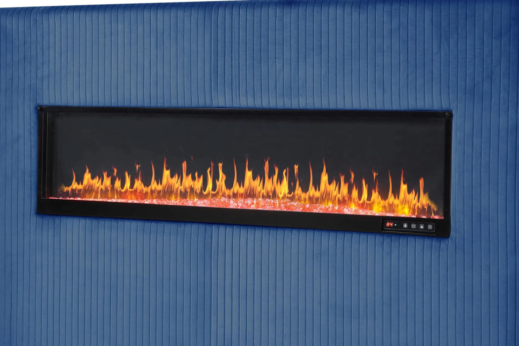 Modern Style Upholstery King 5 Piece(Includes: King Size Bed, Nightstand, Chest of Drawers, Dresser, and Mirror) Fireplace Bedroom Set made with wood in Blue Default -DTYStore