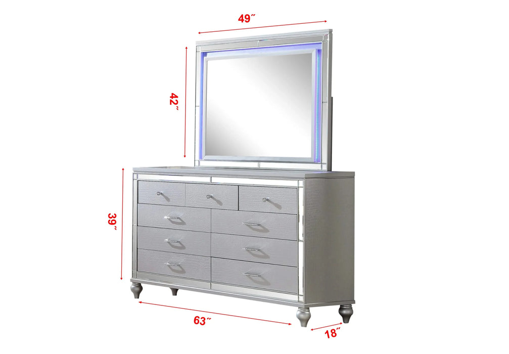 Modern Style Upholstery King 5 Piece(Includes: King Size Bed, Nightstand, Chest of Drawers, Dresser, and Mirror) Fireplace Bedroom Set made with wood in Blue Default -DTYStore