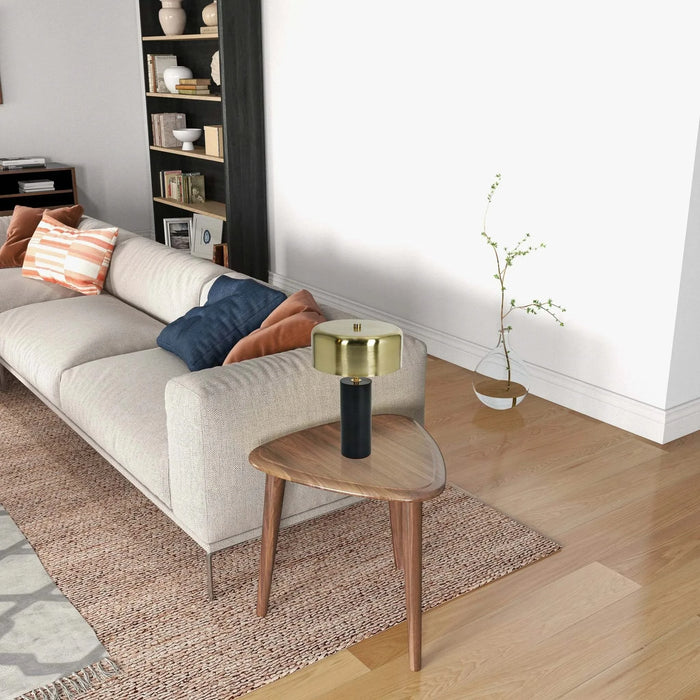 Modern Stylish Desk Lamp with Gold and White Drum Shade and Black Marble Base Default -DTYStore