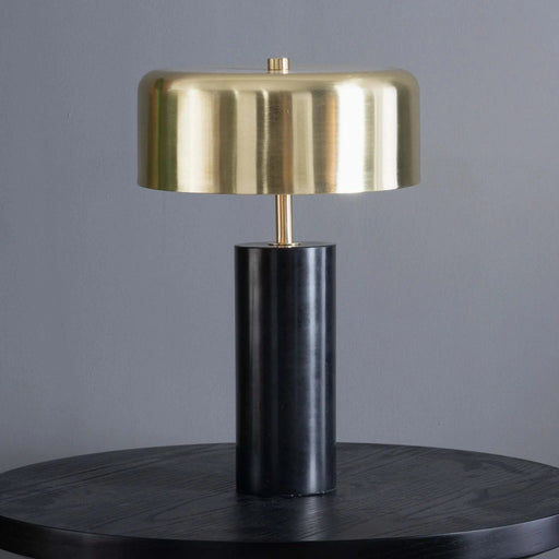 Modern Stylish Desk Lamp with Gold and White Drum Shade and Black Marble Base Default -DTYStore