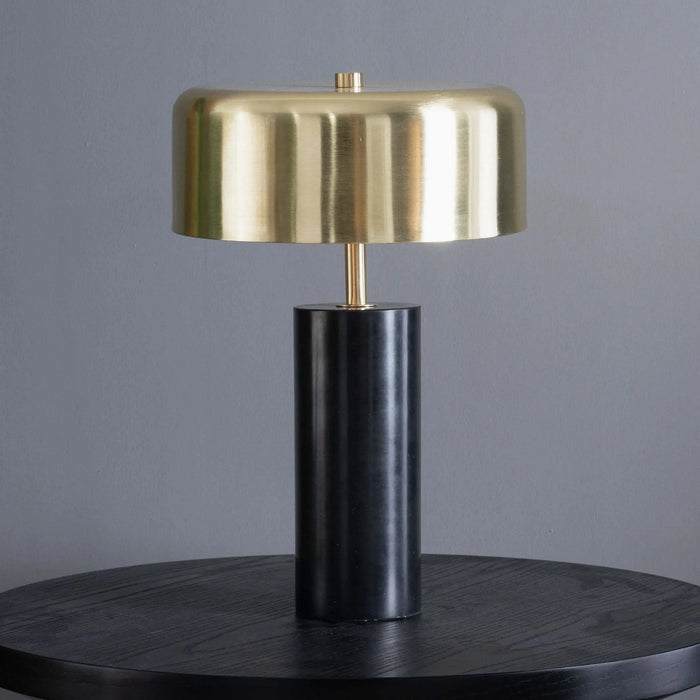 Modern Stylish Desk Lamp with Gold and White Drum Shade and Black Marble Base Default -DTYStore