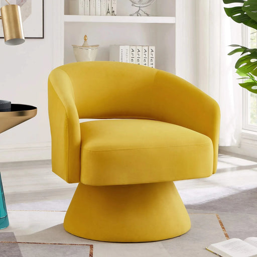 Modern Swivel Barrel Chair, Upholstered Velvet Round Accent Chairs,360 Degree Comfy Swivel Chair with Open Backrest, Single Chair Armchair for Living Room Bedroom, Homerest, Yellow Default -DTYStore