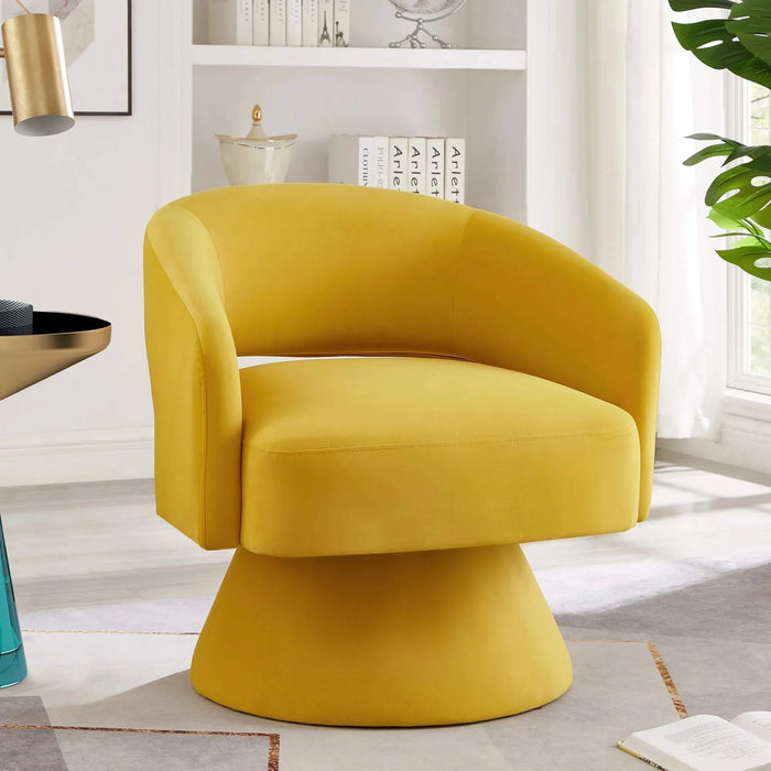 Modern Swivel Barrel Chair, Upholstered Velvet Round Accent Chairs,360 Degree Comfy Swivel Chair with Open Backrest, Single Chair Armchair for Living Room Bedroom, Homerest, Yellow Default -DTYStore