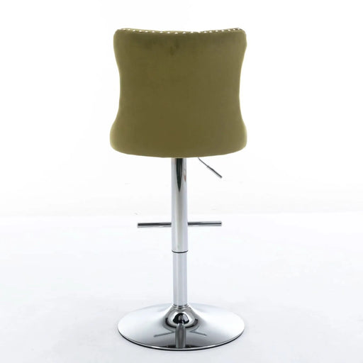 Modern Swivel Velvet Barstools with Adjustable Seat Height and Chrome Base, Olive Green, Set of 2 Default -DTYStore