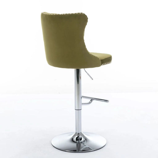 Modern Swivel Velvet Barstools with Adjustable Seat Height and Chrome Base, Olive Green, Set of 2 Default -DTYStore