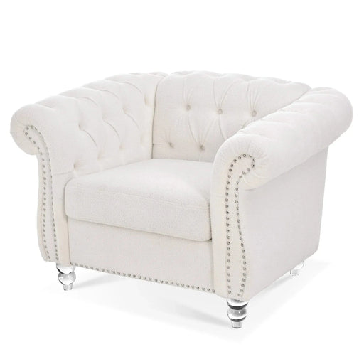Modern Teddy Velvet 1 Seater Sofa for Living Room, White, Acrylic Legs, 38.98'W x 32.09'D x 28.35'H Default -DTYStore