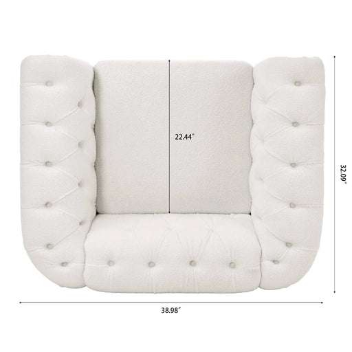 Modern Teddy Velvet 1 Seater Sofa for Living Room, White, Acrylic Legs, 38.98'W x 32.09'D x 28.35'H Default -DTYStore