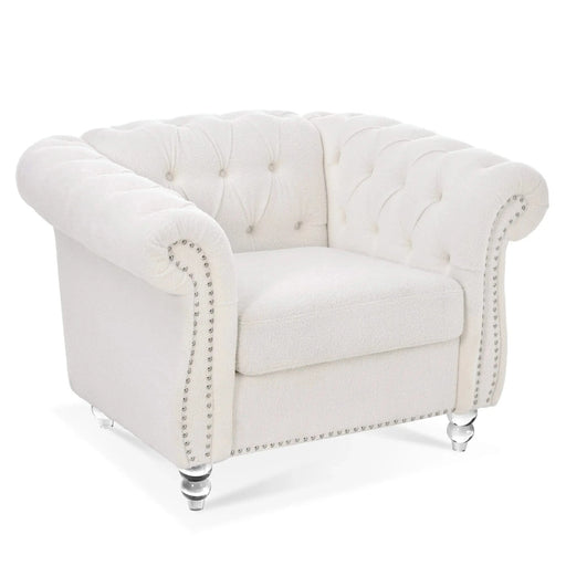 Modern Teddy Velvet 1 Seater Sofa for Living Room, White, Acrylic Legs, 38.98'W x 32.09'D x 28.35'H Default -DTYStore