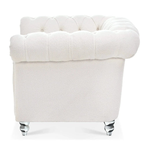Modern Teddy Velvet 1 Seater Sofa for Living Room, White, Acrylic Legs, 38.98'W x 32.09'D x 28.35'H Default -DTYStore