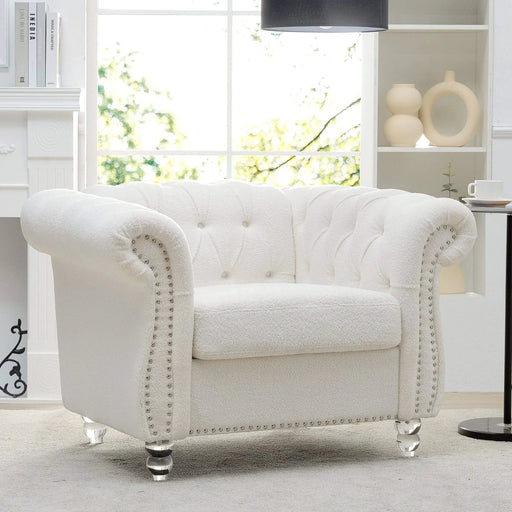 Modern Teddy Velvet 1 Seater Sofa for Living Room, White, Acrylic Legs, 38.98'W x 32.09'D x 28.35'H Default -DTYStore