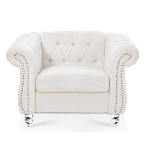 Modern Teddy Velvet 1 Seater Sofa for Living Room, White, Acrylic Legs, 38.98'W x 32.09'D x 28.35'H Default -DTYStore