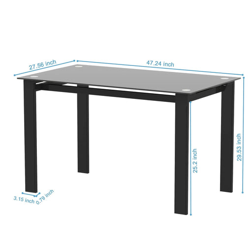 Modern Tempered Glass Dining Table with Black Metal Legs for Living Room or Kitchen Default -DTYStore