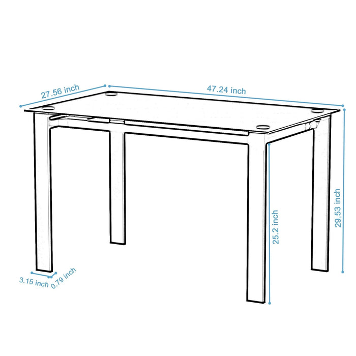 Modern Tempered Glass Dining Table with Black Metal Legs for Living Room or Kitchen Default -DTYStore