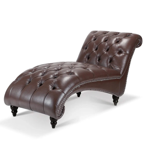 Modern Tufted Armless Chaise Lounge with Foam Cushion in Dark Brown PU, 27.17' x 62.8' x 32.87' Default -DTYStore