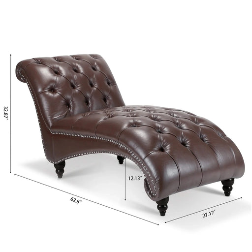 Modern Tufted Armless Chaise Lounge with Foam Cushion in Dark Brown PU, 27.17' x 62.8' x 32.87' Default -DTYStore