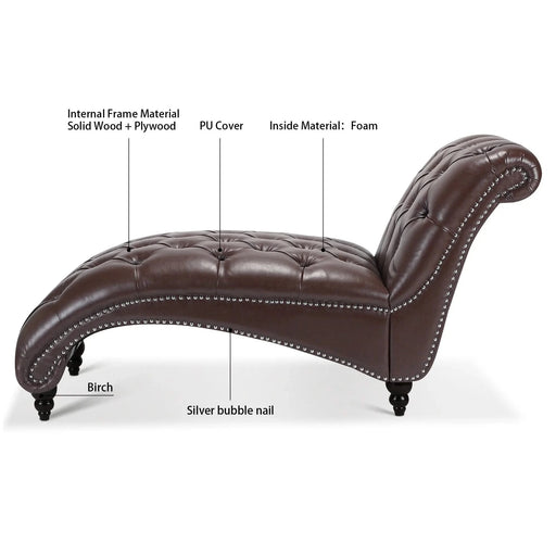 Modern Tufted Armless Chaise Lounge with Foam Cushion in Dark Brown PU, 27.17' x 62.8' x 32.87' Default -DTYStore