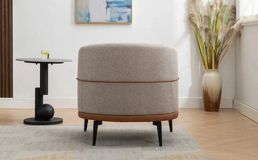 Modern Two-tone Barrel Fabric Chair Upholstered Round Armchair Burnt Orange Linen Default -DTYStore