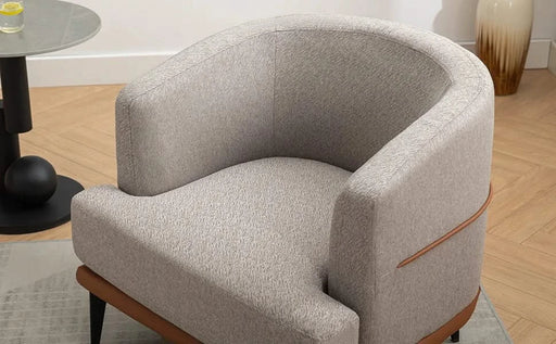 Modern Two-tone Barrel Fabric Chair Upholstered Round Armchair Burnt Orange Linen Default -DTYStore