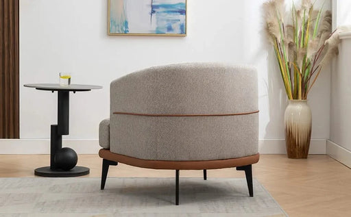 Modern Two-tone Barrel Fabric Chair Upholstered Round Armchair Burnt Orange Linen Default -DTYStore