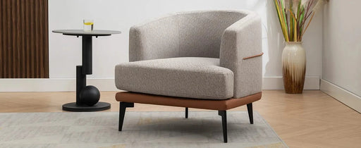 Modern Two-tone Barrel Fabric Chair Upholstered Round Armchair Burnt Orange Linen Default -DTYStore