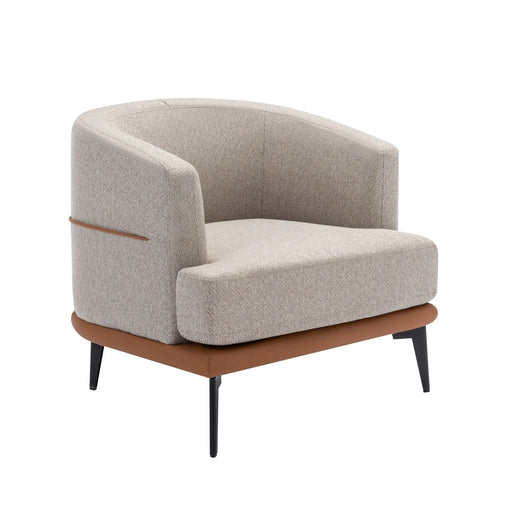 Modern Two-tone Barrel Fabric Chair Upholstered Round Armchair Burnt Orange Linen Default -DTYStore