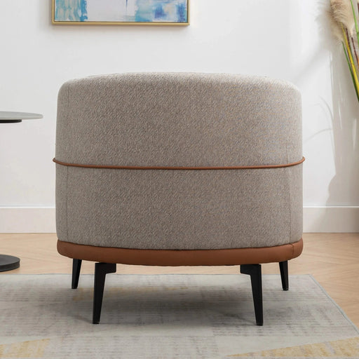 Modern Two-tone Barrel Fabric Chair Upholstered Round Armchair Burnt Orange Linen Default -DTYStore