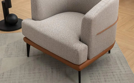 Modern Two-tone Barrel Fabric Chair Upholstered Round Armchair Burnt Orange Linen Default -DTYStore