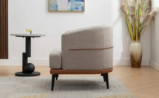 Modern Two-tone Barrel Fabric Chair Upholstered Round Armchair Burnt Orange Linen Default -DTYStore