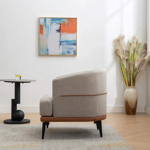 Modern Two-tone Barrel Fabric Chair Upholstered Round Armchair Burnt Orange Linen Default -DTYStore