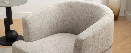 Modern Two-tone Barrel Fabric Chair, Upholstered Round Armchair in Mustard Green with Linen and PU Leather Default -DTYStore