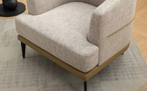 Modern Two-tone Barrel Fabric Chair, Upholstered Round Armchair in Mustard Green with Linen and PU Leather Default -DTYStore