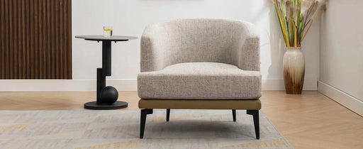 Modern Two-tone Barrel Fabric Chair, Upholstered Round Armchair in Mustard Green with Linen and PU Leather Default -DTYStore