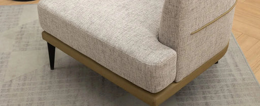 Modern Two-tone Barrel Fabric Chair, Upholstered Round Armchair in Mustard Green with Linen and PU Leather Default -DTYStore