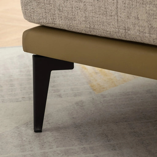 Modern Two-tone Barrel Fabric Chair, Upholstered Round Armchair in Mustard Green with Linen and PU Leather Default -DTYStore