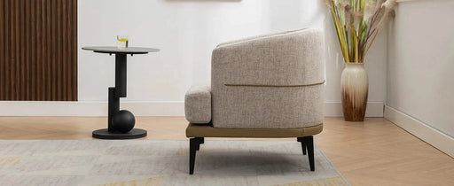 Modern Two-tone Barrel Fabric Chair, Upholstered Round Armchair in Mustard Green with Linen and PU Leather Default -DTYStore