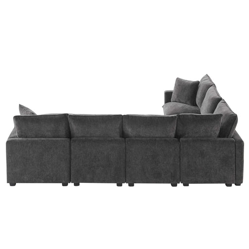 Modern U Shape Modular Sofa, 7 Seat Chenille Sectional Couch Set with 2 Pillows, Freely Combinable Indoor Furniture, 2 Colors Default -DTYStore