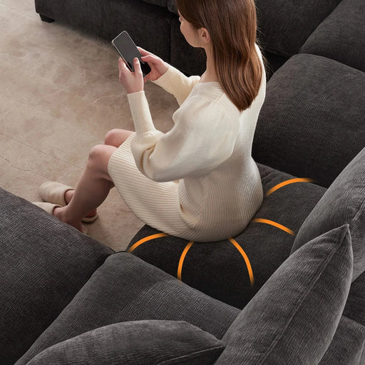 Modern U Shape Modular Sofa, 7 Seat Chenille Sectional Couch Set with 2 Pillows, Freely Combinable Indoor Furniture, 2 Colors Default -DTYStore