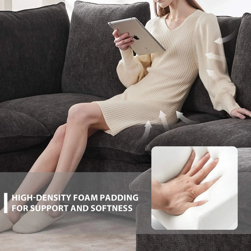 Modern U Shape Modular Sofa, 7 Seat Chenille Sectional Couch Set with 2 Pillows, Freely Combinable Indoor Furniture, 2 Colors Default -DTYStore