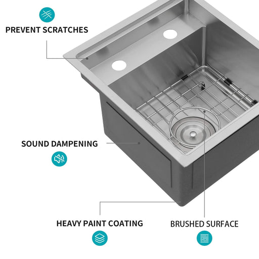 Modern Undermount Bar Sink with Folding Faucet - Brushed Nickel Stainless Steel 15x17 Inch Single Bowl Default -DTYStore
