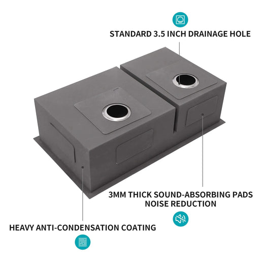 Modern Undermount Double Bowl Kitchen Sink with Dual 10' Deep Basins in Brushed Nickel Stainless Steel Default -DTYStore