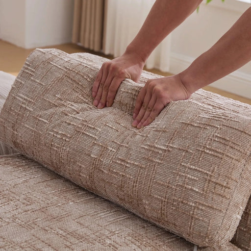 Modern Upholstered End of Bed Bench with Armrests and Chenille Fabric, Wheat Color, 83.1' Wide Default -DTYStore