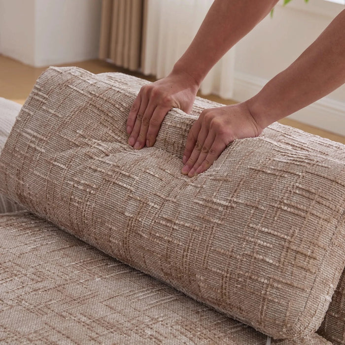 Modern Upholstered End of Bed Bench with Armrests and Chenille Fabric, Wheat Color, 83.1' Wide Default -DTYStore