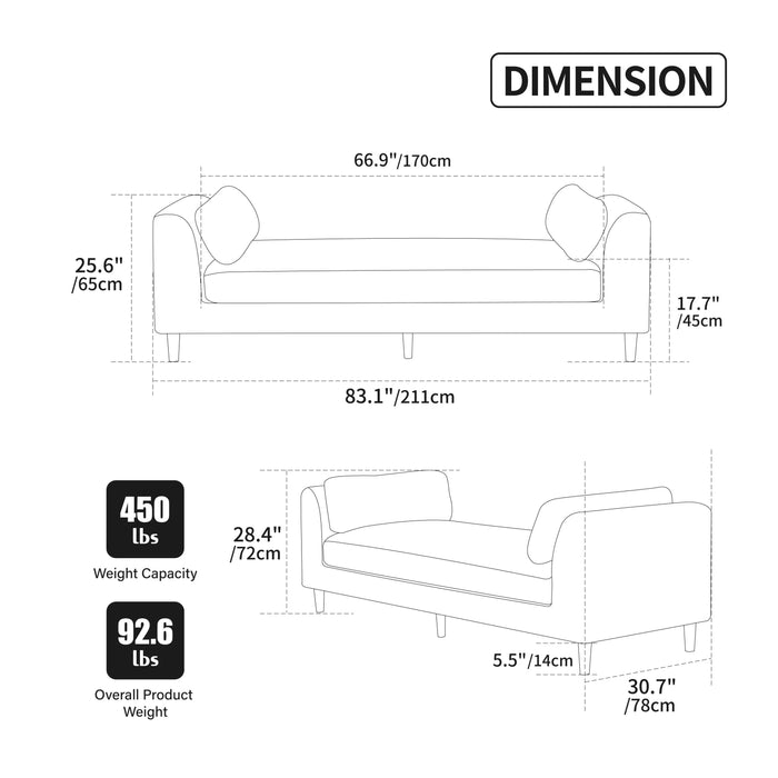 Modern Upholstered End of Bed Bench with Armrests and Chenille Fabric, Wheat Color, 83.1' Wide Default -DTYStore