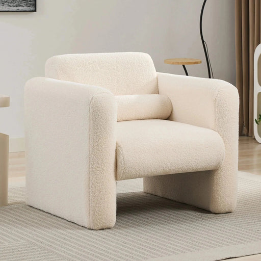 Modern Upholstered Lambskin Sherpa Accent Armchair Comfy Reading Chair with Pillow-DTYStore