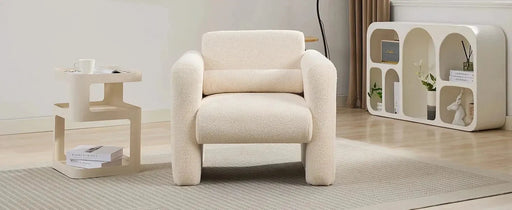 Modern Upholstered Lambskin Sherpa Accent Armchair Comfy Reading Chair with Pillow-DTYStore