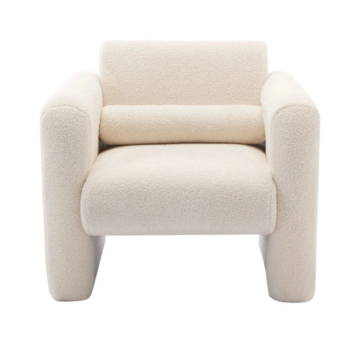 Modern Upholstered Lambskin Sherpa Accent Armchair Comfy Reading Chair with Pillow-DTYStore