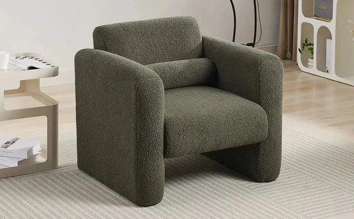 Modern Upholstered Lambskin Sherpa Accent Armchair Comfy Reading Chair with Pillow-DTYStore