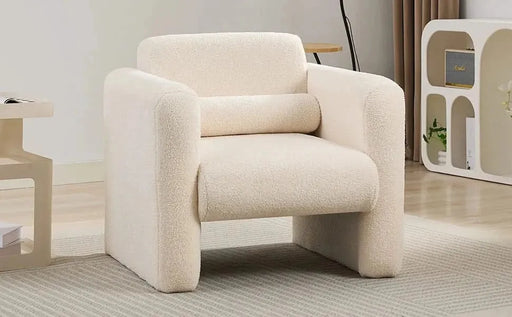 Modern Upholstered Lambskin Sherpa Accent Armchair Comfy Reading Chair with Pillow-DTYStore